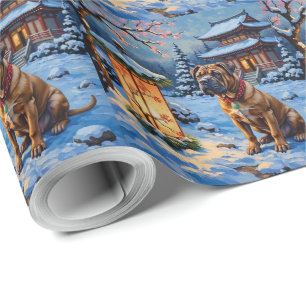 Papel De Presente Jardim Zen Lanterna de Natal Shar Pei Feriado