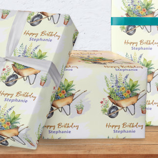 Papel De Presente Jardinagem Feliz Aniversário Personalizado