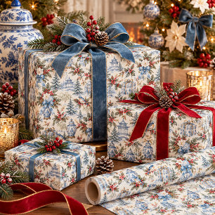 Papel De Presente Jarra de gengibre de Natal em azul elegante com ch