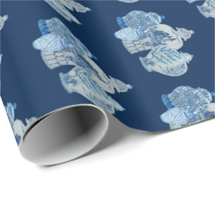 Papel De Presente Jars de gengibre branco e azul pintados à mão