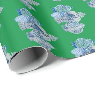 Papel De Presente Jars de gengibre branco e azul pintados à mão