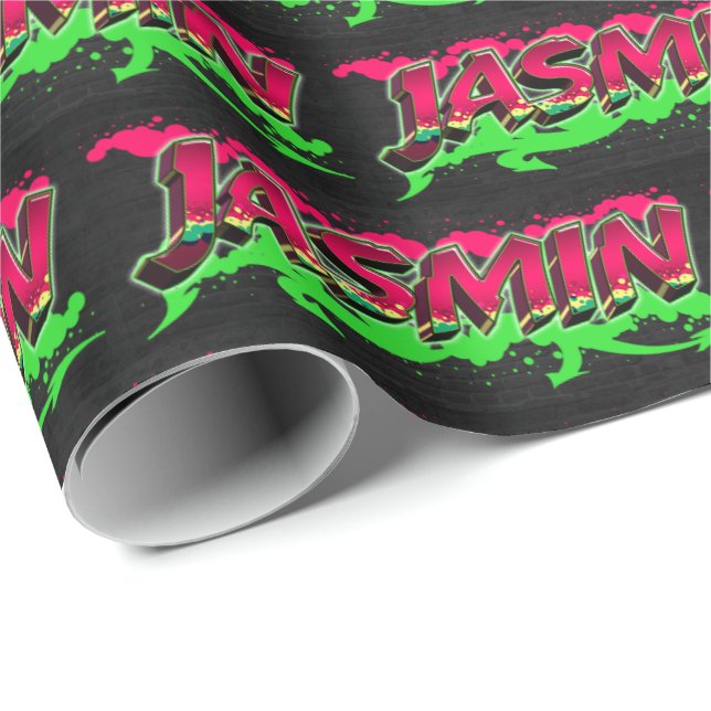 Papel De Presente Jasmin Vorname Name Graffiti red green (Ponta do rolo)