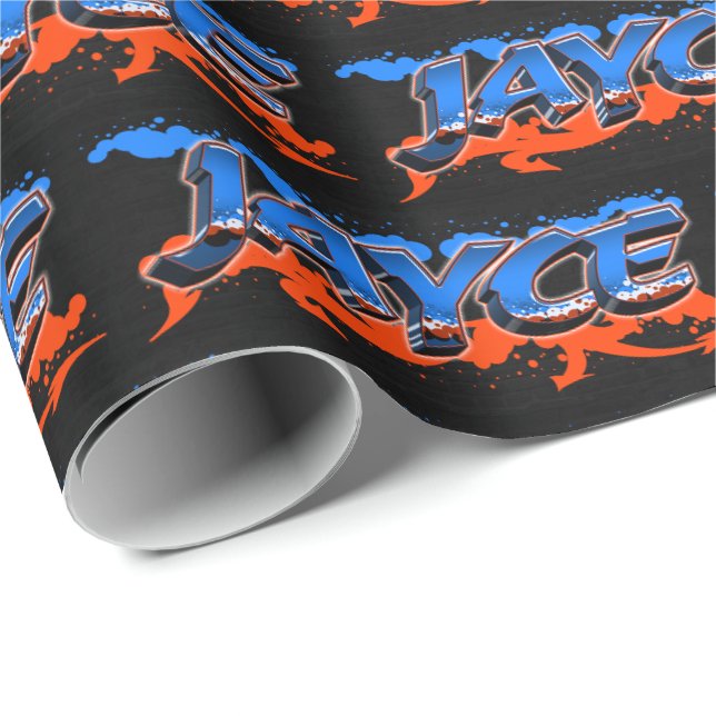 Papel De Presente Jayce Vorname Name Graffiti blue orange (Ponta do rolo)