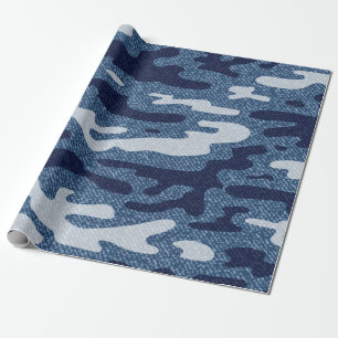 Papel De Presente Jeans de Camuflagem Fundo. Vintage Spotage Denim