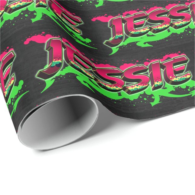 Papel De Presente Jessie Vorname Name Graffiti red green (Ponta do rolo)