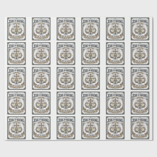 Papel De Presente Jesus e Beisebol Cristão Vintage  (Aberto)