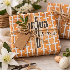Papel De Presente Jesus Ressuscitou _retro cruz laranja Páscoa