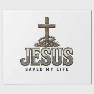 Papel De Presente Jesus Salvou Minha Vida Estampa Vintage Cristã