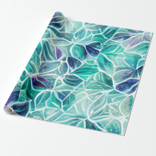 Papel De Presente Jewel Blues Leaf Pattern