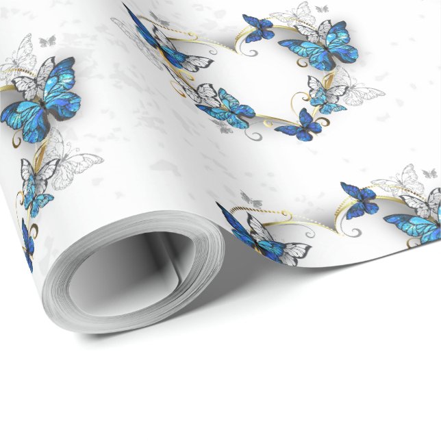 Papel De Presente Jewelry Heart with Butterflies Morpho (Ponta do rolo)