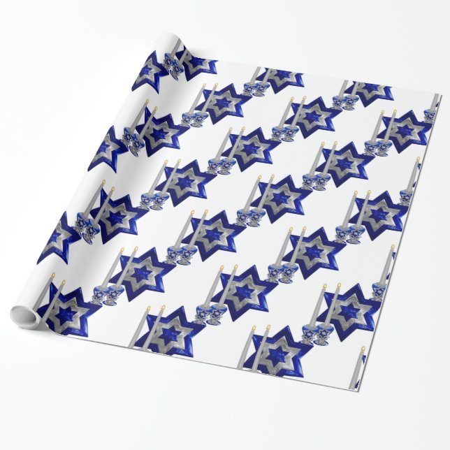Papel De Presente Jewish-Candlesticks-and-Star-1-White (Desenrolado)