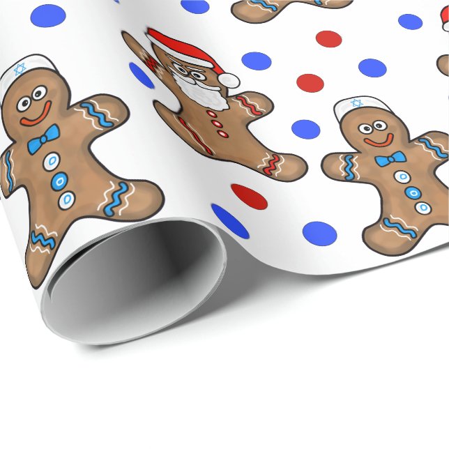 Papel De Presente Jewish e Papais noeis Gingercake Men (Ponta do rolo)