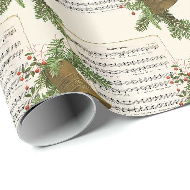 Papel De Presente Jingle Bell Sheet Music Bells (Ponta do rolo)