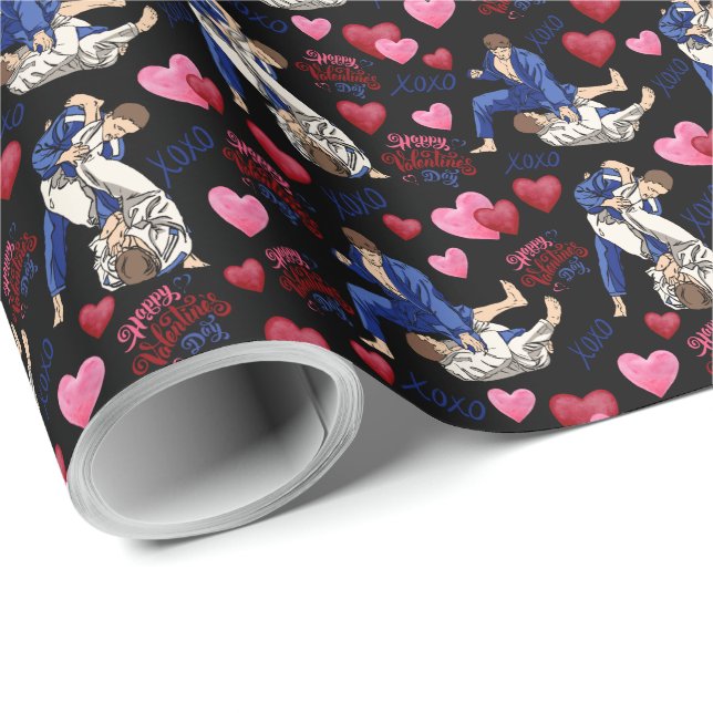 Papel De Presente Jiu Jitsu BJJ Valentine Gift Wrapping Paper Black (Ponta do rolo)