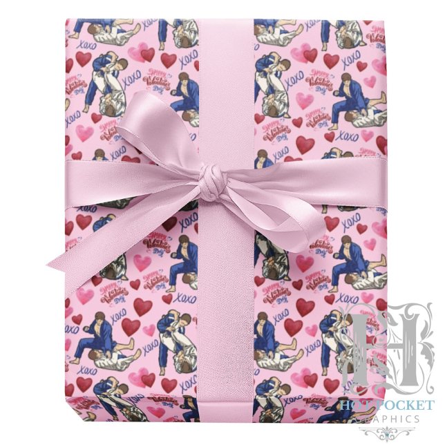 Papel De Presente Jiu Jitsu BJJ Valentine Gift Wrapping Paper Pink (Criador carregado)
