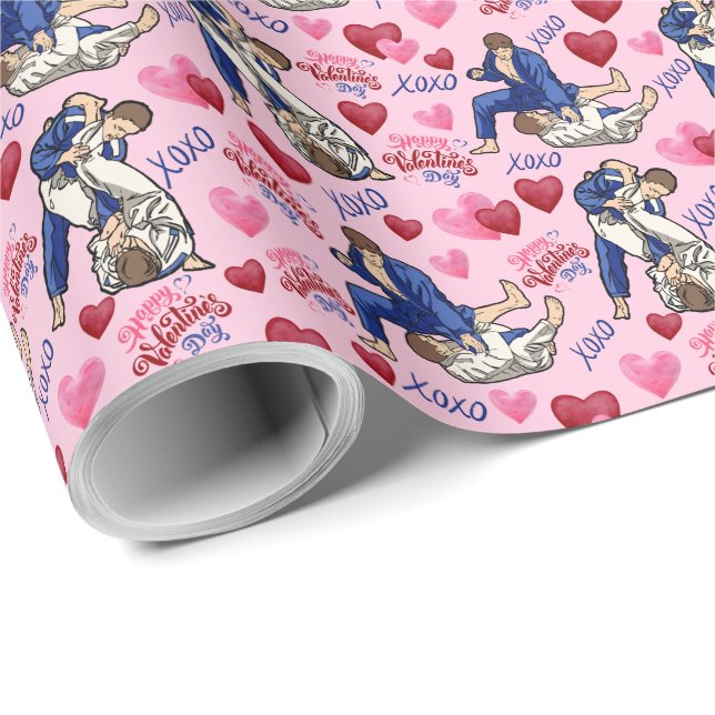 Papel De Presente Jiu Jitsu BJJ Valentine Gift Wrapping Paper Pink (Ponta do rolo)