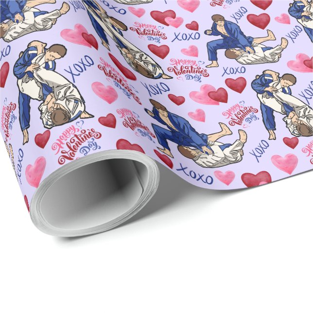 Papel De Presente Jiu Jitsu BJJ Valentine Gift Wrapping Paper Purple (Ponta do rolo)