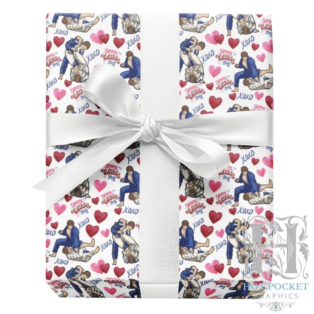 Papel De Presente Jiu Jitsu BJJ Valentine Gift Wrapping Paper White (Criador carregado)