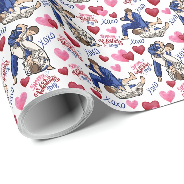 Papel De Presente Jiu Jitsu BJJ Valentine Gift Wrapping Paper White (Ponta do rolo)