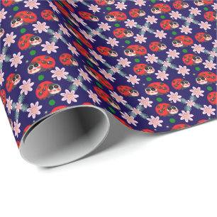 Papel De Presente Joaninha Kawaii Fofa Padrão Floral Sem Costura
