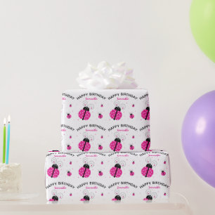 Papel De Presente Joaninha Rosa Feliz Aniversário