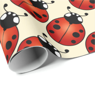 Papel De Presente Joaninhas Besouros Mariquinhas Vermelho Preto Padr