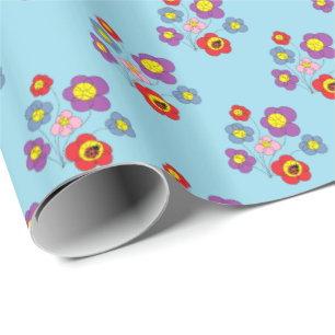 Papel De Presente Joaninhas Bonitas e Azul de Padrão Floral