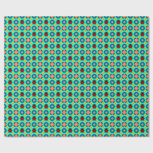 Papel De Presente Joaninhas e Flores Coloridas (Aberto)