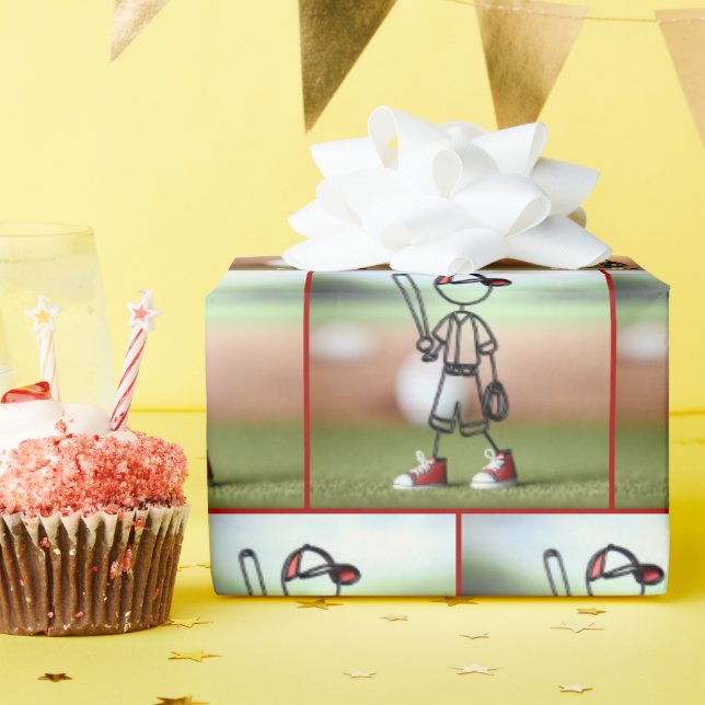 Papel De Presente Jogador de beisebol do Kid com Figura Stick (Festa de aniversário)