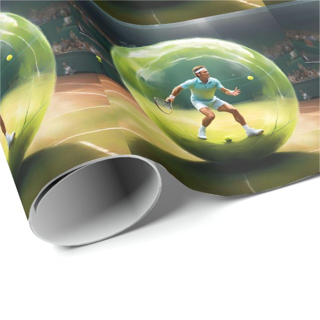 Papel De Presente Jogador De Bola De tênis No Tribunal, (Ponta do rolo)