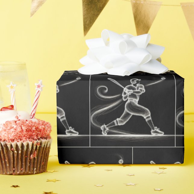 Papel De Presente Jogador Neon Baseball Com Traços Leves (Festa de aniversário)