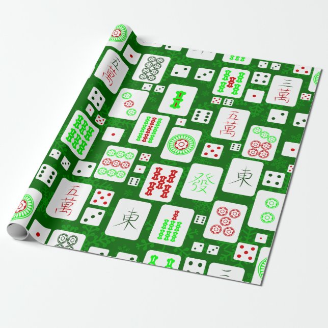 Papel De Presente jogo de azulejos chineses mahjong, natal (Desenrolado)