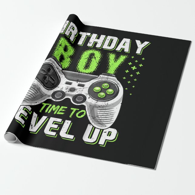 Papel De Presente Jogo de Vídeo do Birthday Boy Level Up (Desenrolado)