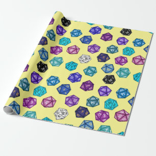 Papel De Presente Jogo RPG de arroz D20 azul roxo e amarelo