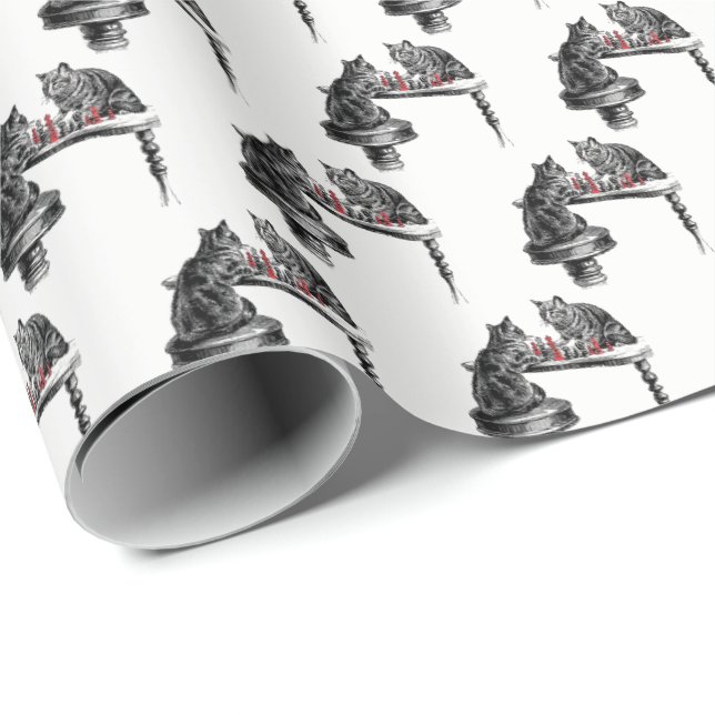 Papel De Presente Jogos de Tabuleiro Duas Gatas jogando Partida de X (Ponta do rolo)