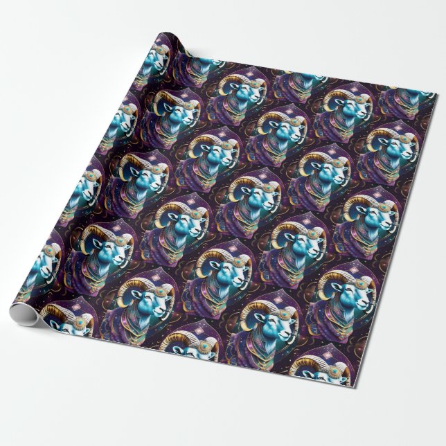 Papel De Presente Jóia Galáxia Zodíaco Áries (Desenrolado)