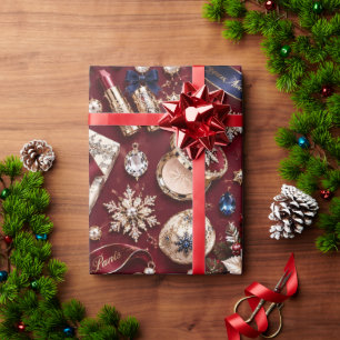 Papel De Presente Joias de Natal Burgundy Parisiense Navy