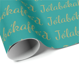 Papel De Presente Jólabókaflóð Turquoise Livro de Natal Inundável
