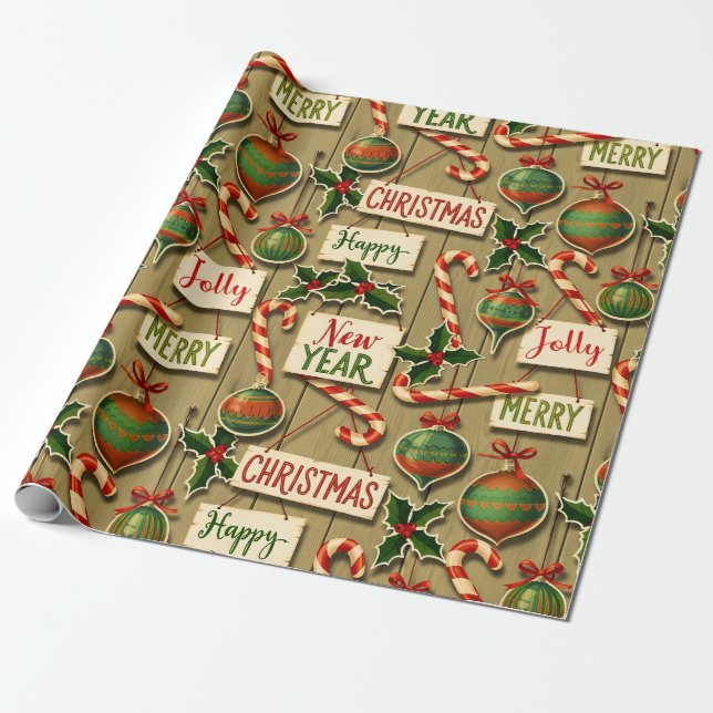 Papel De Presente Jolly Holiday Jumble Sepia (Desenrolado)