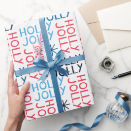 Papel De Presente Jolly Holly Typografia Red Blue White Natal