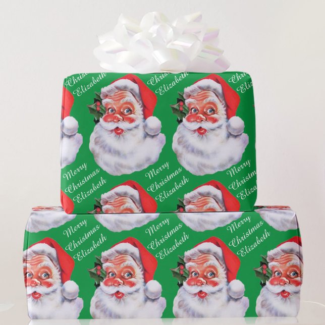 Papel De Presente Jolly Santa Claus Personalize o Nome Texto Natal (Criador carregado)