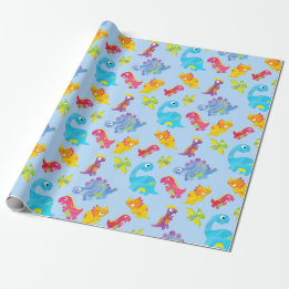 Papel De Presente Jovem Dinossauro Azul Pastel Azul e Gelado