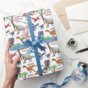 Papel De Presente Jovem Dinossauro Desfile Kid no Aniversário