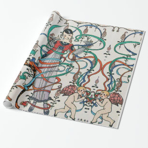 Papel De Presente JOVEM MENINA, FITAS COLORIDAS, CUPIDO Dia dos Namo