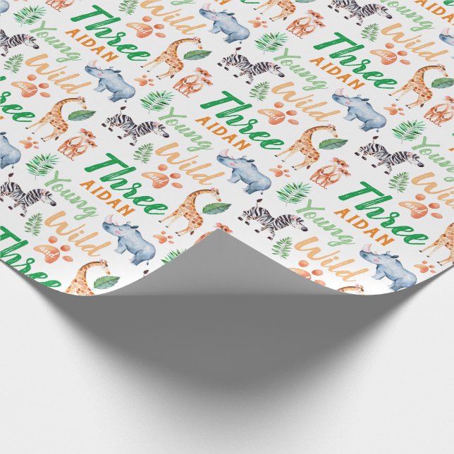 Papel De Presente Jovem selvagem e três Safari Animal aniversário de (Ponta)
