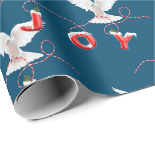 Papel De Presente Joy and Dove on Blue Wrapper Paper