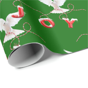 Papel De Presente Joy and White Dove on Green Wrappaper