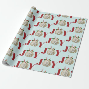 Papel De Presente Joy Christmas Sand Dollar Holly Berries Coastal