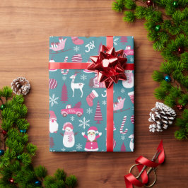 Papel De Presente Joy Christmas Turquoise