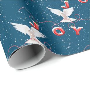 Papel De Presente Joy Dove de Natal Em Azul